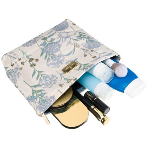 Kosmetyczka z materiału syntetycznego w błękitno-beżowym kolorze zdobiona kwiatami - Peterson