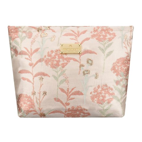 Kosmetyczka z materiału syntetycznego w różowo-beżowym kolorze zdobiona kwiatami - Peterson