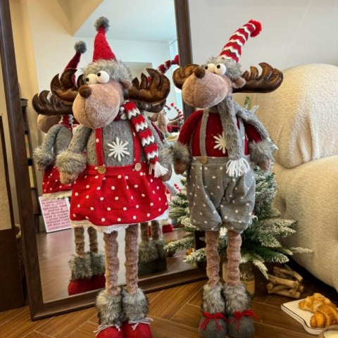 Renifer świąteczny na Boże Narodzenie, wyciągane nogi, z pluszu, 60-90 cm - KSN202
