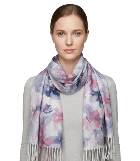Kwiatowa kobieca chusta szal damski z frędzlami (Fioletowy)