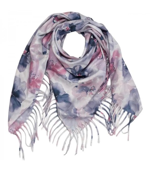 Kwiatowa kobieca chusta szal damski z frędzlami (Szary)