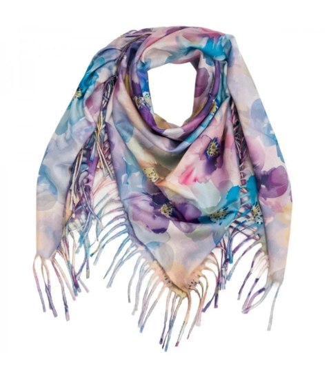 Kwiatowa kobieca chusta szal damski z frędzlami (Wielokolorowy)