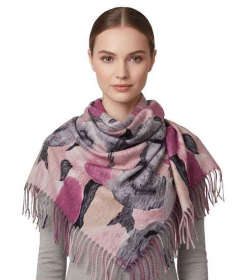 Wielobarwna elegancka chusta damski szal w kwiaty z frędzlami (Czarny)