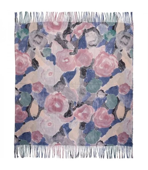 Wielobarwna elegancka chusta damski szal w kwiaty z frędzlami (Niebieski)