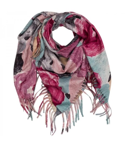 Wielobarwna elegancka chusta damski szal w kwiaty z frędzlami (Niebieski)