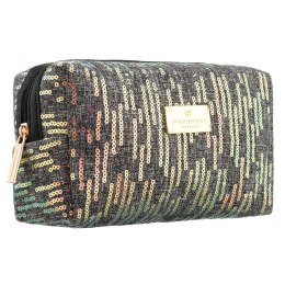 Czarna kosmetyczka z poliestru ozdobiona cekinami, zamykana suwakiem - Peterson