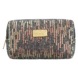 Czarna kosmetyczka z poliestru ozdobiona cekinami, zamykana suwakiem - Peterson