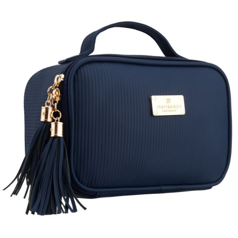 Granatowa kosmetyczka z tkaniny syntetycznej wyposażona w cztery przegródki, jednokomorowa - Peterson