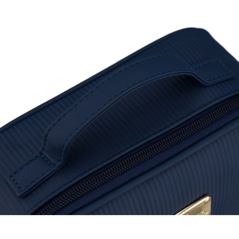 Granatowa kosmetyczka z tkaniny syntetycznej wyposażona w cztery przegródki, jednokomorowa - Peterson