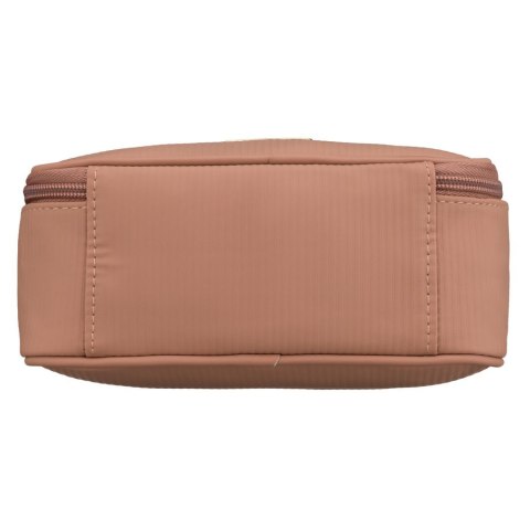 Jednokomorowa kosmetyczka z tkaniny syntetycznej w beżowym kolorze wyposażona praktyczny uchwyt - Peterson