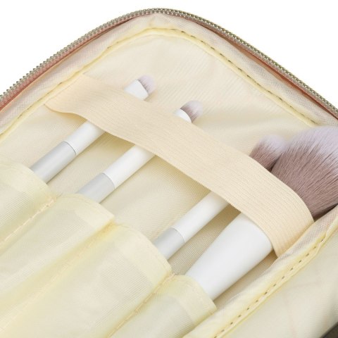 Jednokomorowa, różowa kosmetyczka z tkaniny syntetycznej z praktycznym uchwytem - Peterson