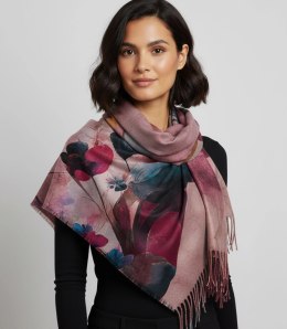 Kwadratowa chusta szal damski z frędzlami AGRAFKA (Czerwony)