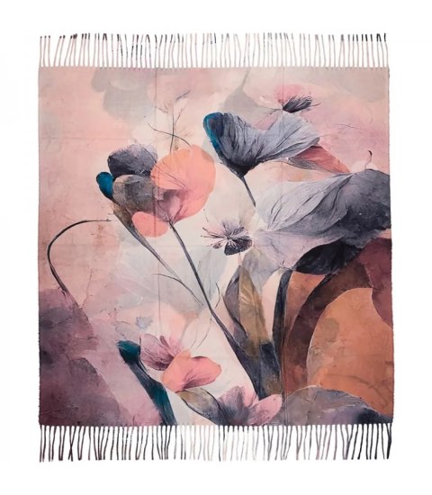 Kwadratowa chusta szal damski z frędzlami AGRAFKA (Różowy)