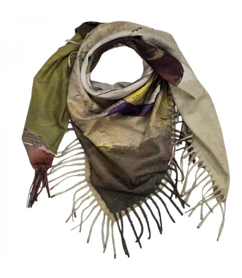 Kwadratowa chusta szal damski z frędzlami AGRAFKA (Zielony)