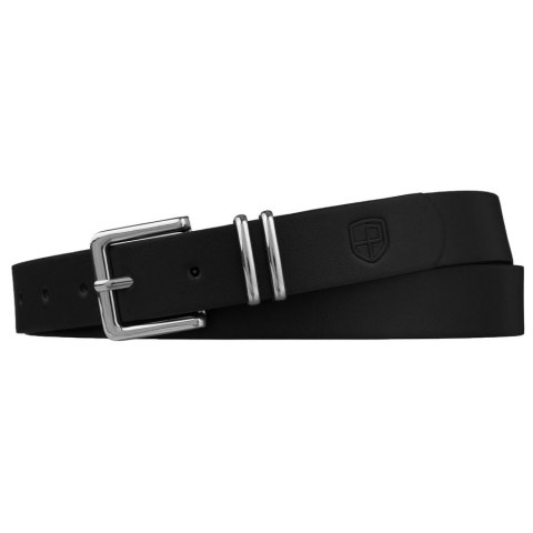 Czarny, wąski pasek damski ze skóry ekologicznej ze srebrną klamrą - Peterson