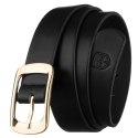 Czarny, wąski pasek damski ze skóry ekologicznej ze złotą klamrą - Peterson