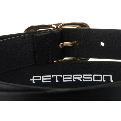 Czarny, wąski pasek damski ze skóry ekologicznej ze złotą klamrą - Peterson