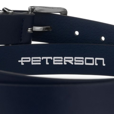 Granatowy pasek damski ze skóry ekologicznej ze srebrną klamrą - Peterson