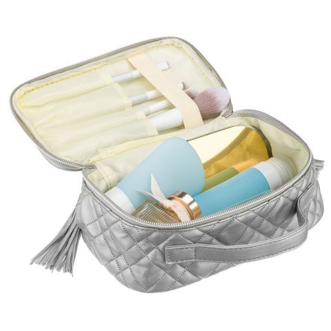 Jednokomorowa, srebrna kosmetyczka z tkaniny syntetycznej zamykana suwakiem - Peterson