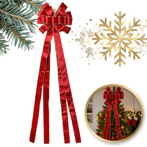 Duża czerwona kokarda XL ozdoba świąteczna na drzwi, choinkę 33 x 120cm WOZ44