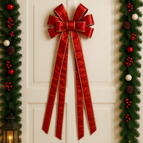 Duża czerwona kokarda XL ozdoba świąteczna na drzwi, choinkę 33 x 120cm WOZ44