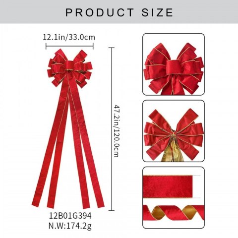 Duża czerwona kokarda XL ozdoba świąteczna na drzwi, choinkę 33 x 120cm WOZ44