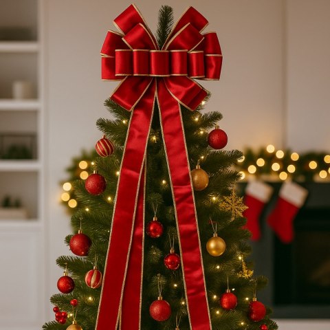 Duża czerwona kokarda XL ozdoba świąteczna na drzwi, choinkę 33 x 120cm WOZ44