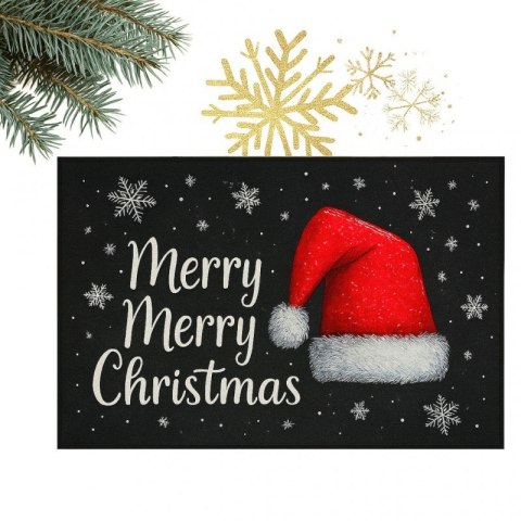 Dywanik wycieraczka świąteczna MERRY MERRY CHRISTMAS czarna 60x90cm DYW15