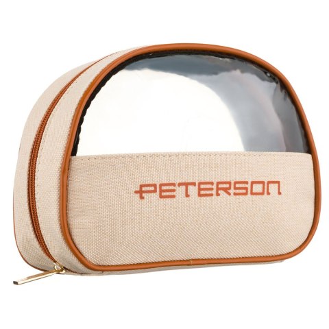 Beżowo-brązowa kosmetyczka z tkaniny syntetycznej z przezroczystym panelem, zamykana suwakiem - Peterson