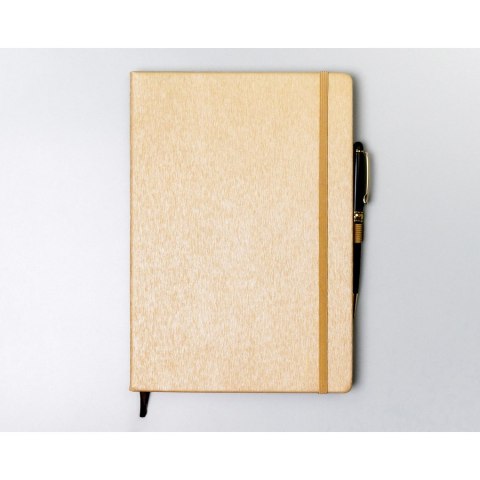 Beżowy notes w formacie B5 zadrukowany w kropki, wyposażony w gumkę zamykającą - Peterson