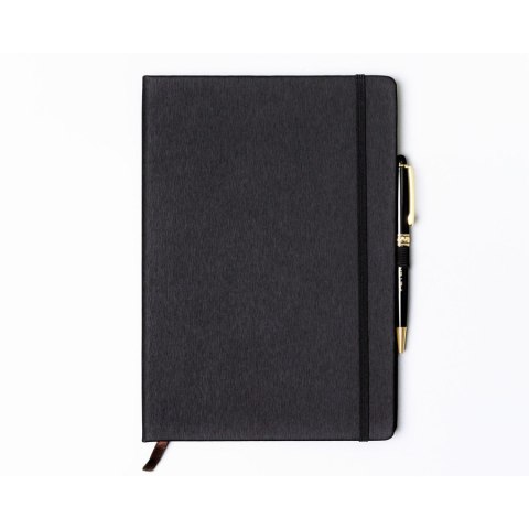 Czarny notes w formacie B5 zadrukowany w kropki, wyposażony w gumkę zamykającą - Peterson