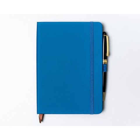 Niebieski notes w formacie B6 zadrukowany w linie, wyposażony w pętelkę na długopis - Peterson