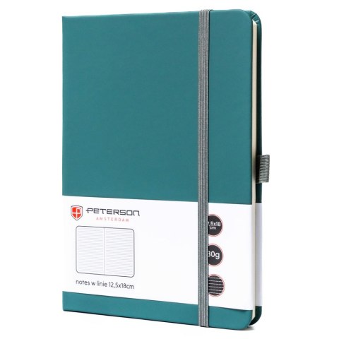 Zielony notes w formacie B6 zadrukowany w linie, wyposażony w pętelkę na długopis - Peterson
