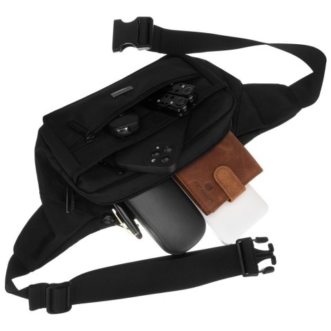 Czarna saszetka męska, jednokomorowa z trzema dodatkowymi kieszeniami - Peterson