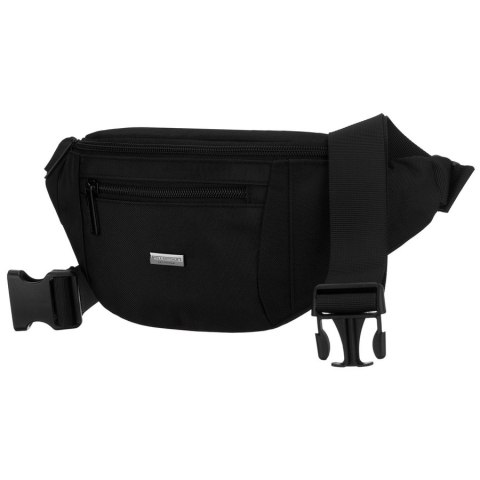 Czarna saszetka męska z kieszeniami zewnętrznymi na suwak zawieszona na regulowanym pasku - Peterson