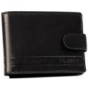 Duży, skórzany portfel męski w czarnym kolorze wyposażony w system RFID, zamykany zatrzaskiem - Rovicky