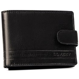 Duży, skórzany portfel męski w czarnym kolorze wyposażony w system RFID, zamykany zatrzaskiem - Rovicky