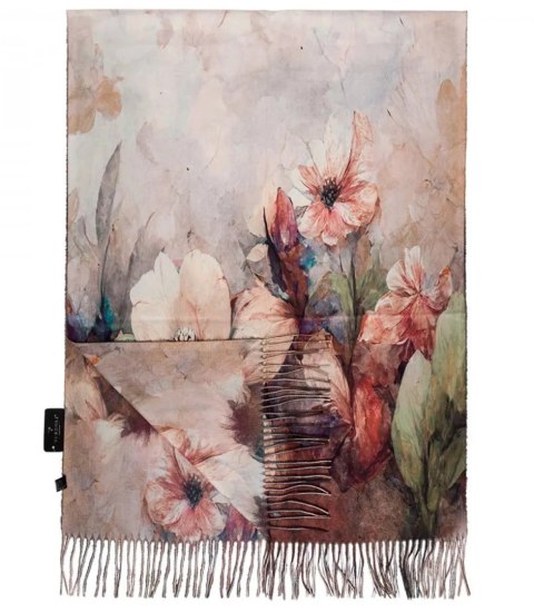 Kwadratowa chusta szal damski z frędzlami AGRAFKA (Wielokolorowy || Beżowy)