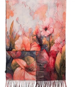 Kwadratowa chusta szal damski z frędzlami AGRAFKA (Wielokolorowy || Pomarańczowy)