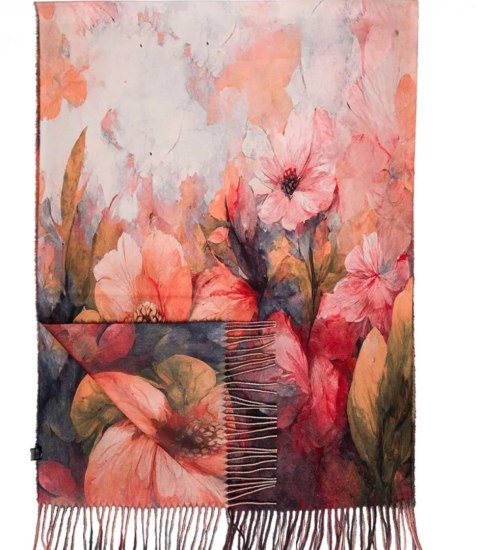 Kwadratowa chusta szal damski z frędzlami AGRAFKA (Wielokolorowy || Pomarańczowy)