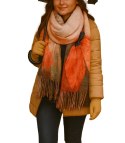 Kwadratowa chusta szal damski z frędzlami AGRAFKA (Wielokolorowy || Pomarańczowy)