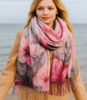 Kwadratowa chusta szal damski z frędzlami AGRAFKA (Wielokolorowy || Różowy)
