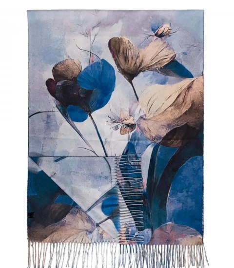 Kwadratowa chusta szal damski z frędzlami (Wielokolorowy || Niebieski)