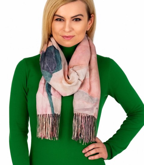 Kwadratowa chusta szal damski z frędzlami (Wielokolorowy || Różowy)