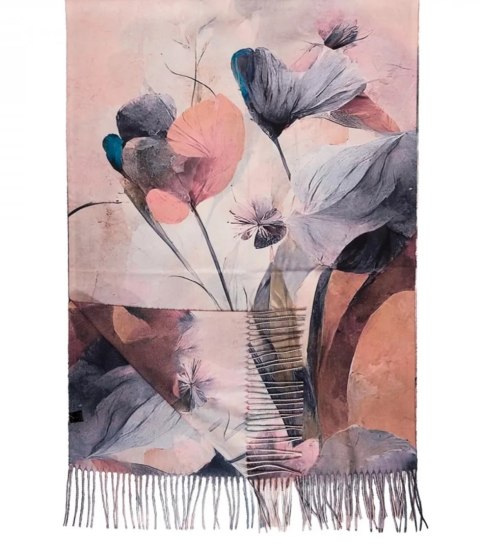 Kwadratowa chusta szal damski z frędzlami (Wielokolorowy || Różowy)