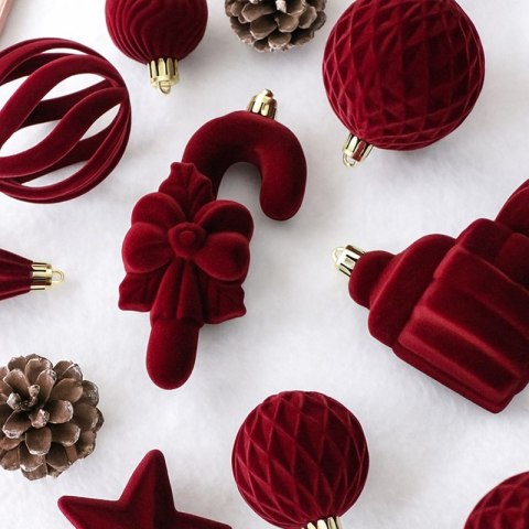 Komplet bombek na choinkę w opakowaniu, bombki welurowe 28szt. bordowe BSN76