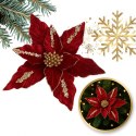 Kwiat na choinkę BOŻE NARODZENIE XXL 26 cm brokat i cekiny, bordowy WOZ47