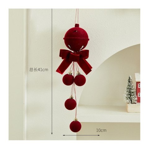 Zawieszka na choinkę, dzwoneczek z kokardą i bombkami, 1 sztuka 34cm WOZ49