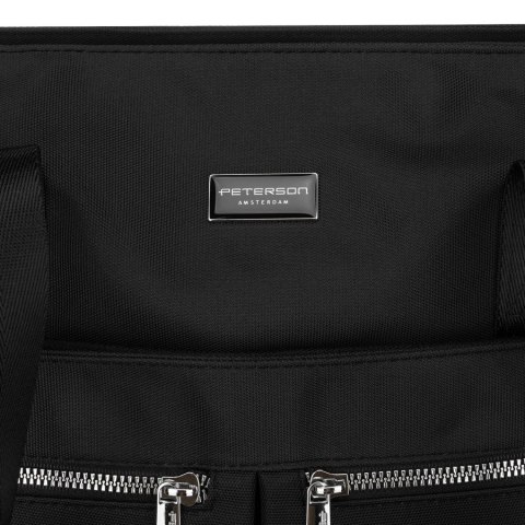 Jednokomorowa, czarna shopperka damska zamykana suwakiem - Peterson