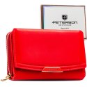Czerwony portfel damski ze skóry ekologicznej zamykany na zatrzask i suwak - Peterson